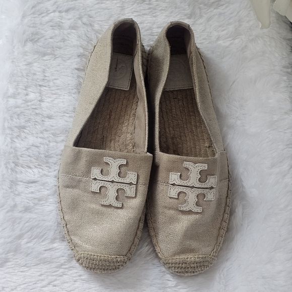 TORY BURCH Weston Flat Espadrille Canvas Slip-On Leather Logo - Picture 3 of 9